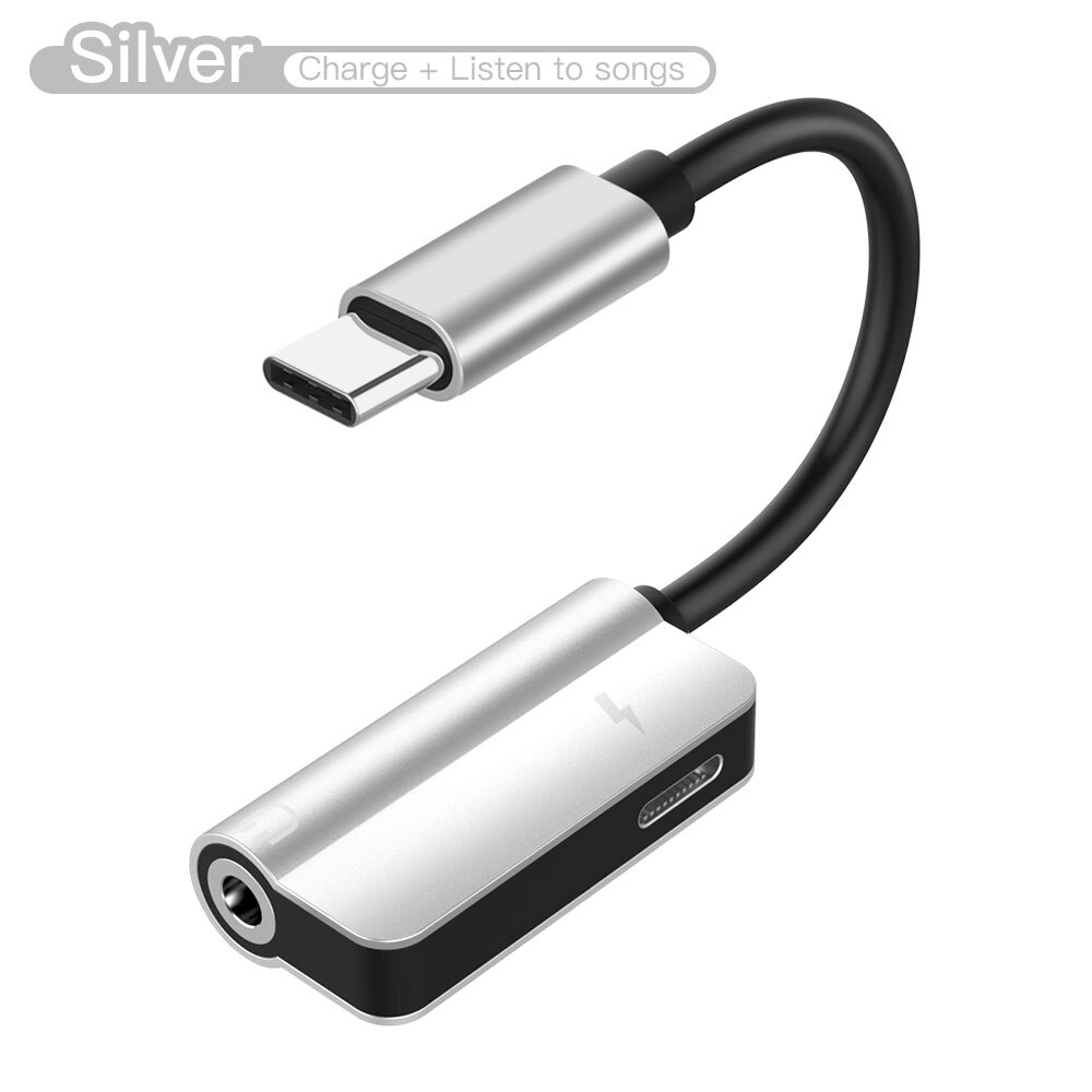 2 in 1 Verlichting Lader Luisteren Adapter Voor Type-C mobiele telefoon Splitter charger Connector voor Huawei Samsung usb c opladen: Sliver