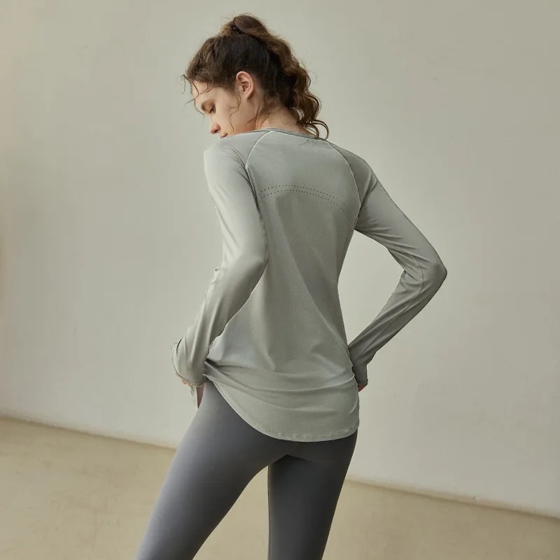 Ademende kleurblok sport yogaset met lange mouwen voor dames afslankende fitnesskleding hoge esthetische waarde: S / green