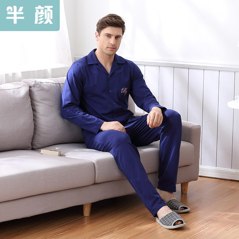 Herre pyjamas sæt forår og efterår herre pyjamas 100%  bomuld langærmet nattøj nattøj hjemmetøj