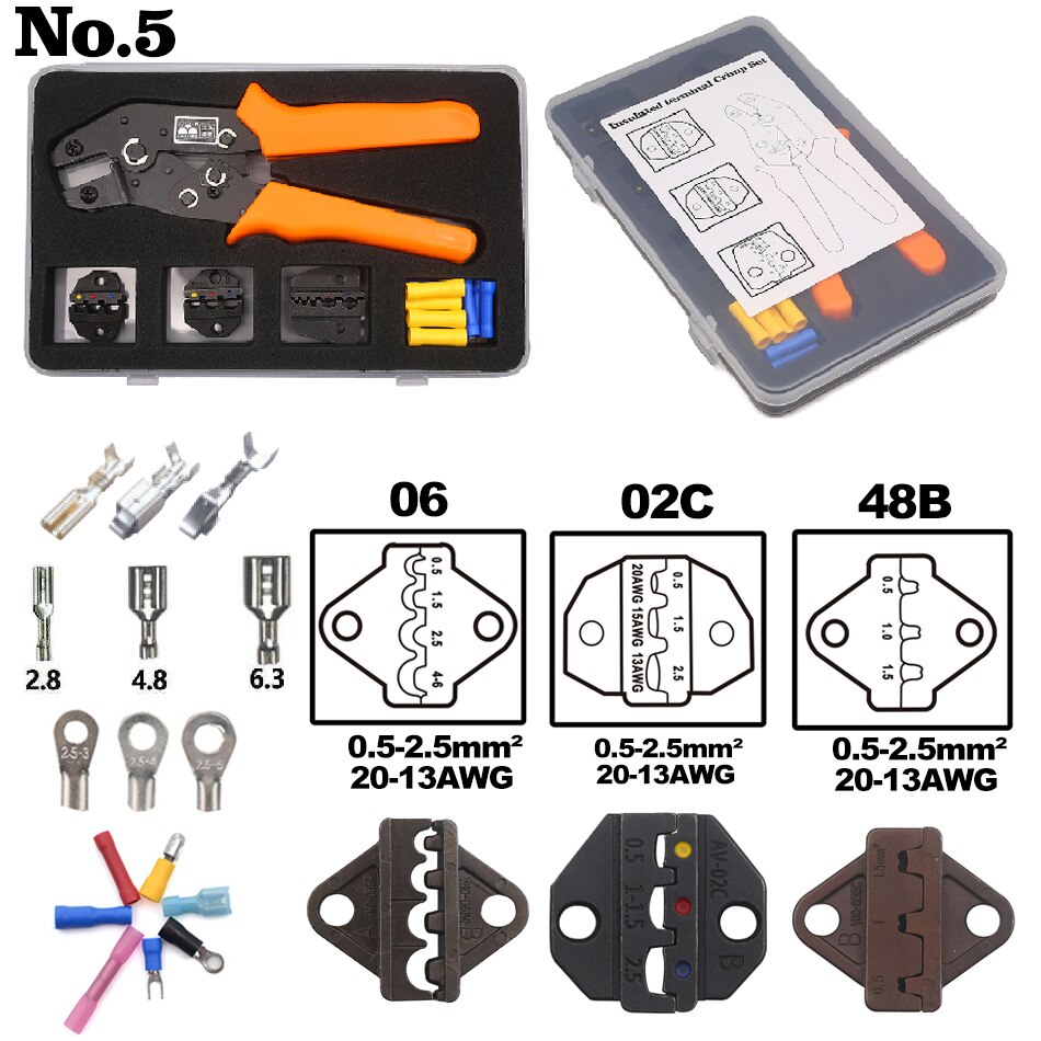 Crimp Tangen Meerdere Matrijzen Set Draad Dupont Terminals Gereedschap Voor Krimpkous Connectors Niet-Geïsoleerde Huls Terminals: 06-02C-48B BOX