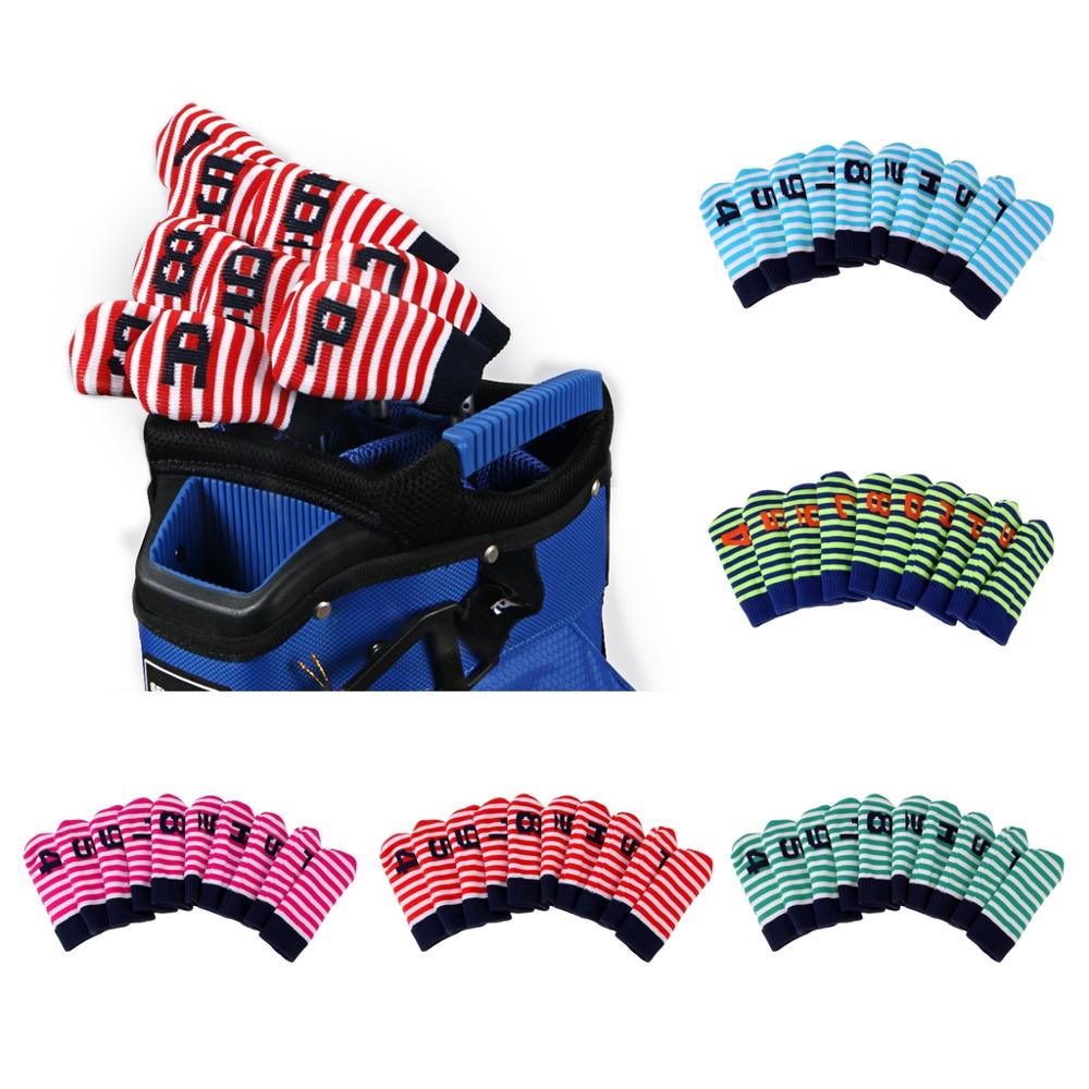 Golfijzerhoezen 10 stuks/set  (4-9, stuks, effen) gestreept breiwerk met nummertag golfclubhoofdhoes voor ijzers
