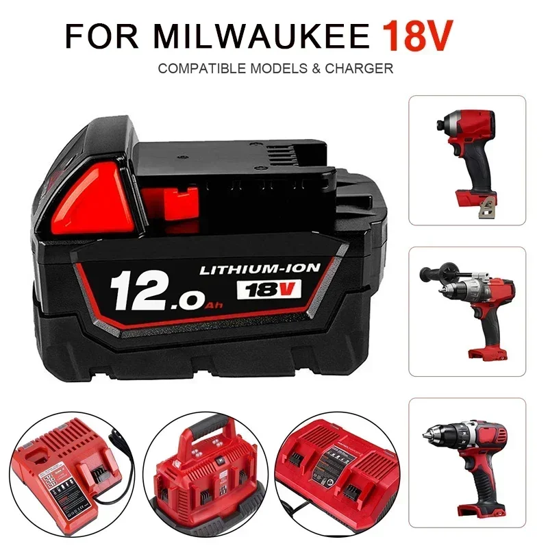 Dla Milwaukee M18 bateria 18V 12.0Ah 9.0Ah wymienna bateria litowa dla Milwaukee M18 48-11-1815 48-11-1850 2604-22 bateria