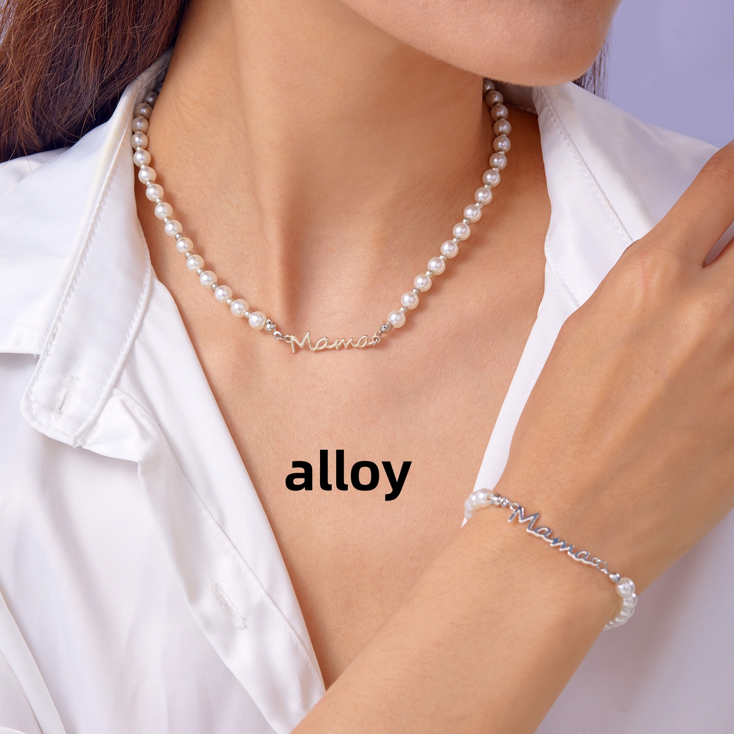 Pulseras con colgante de mamá con letras de perlas de imitación, dijes de , pulsera de cadenas de acero inoxidable para mujer, joyería, para el día de la madre: Color dorado