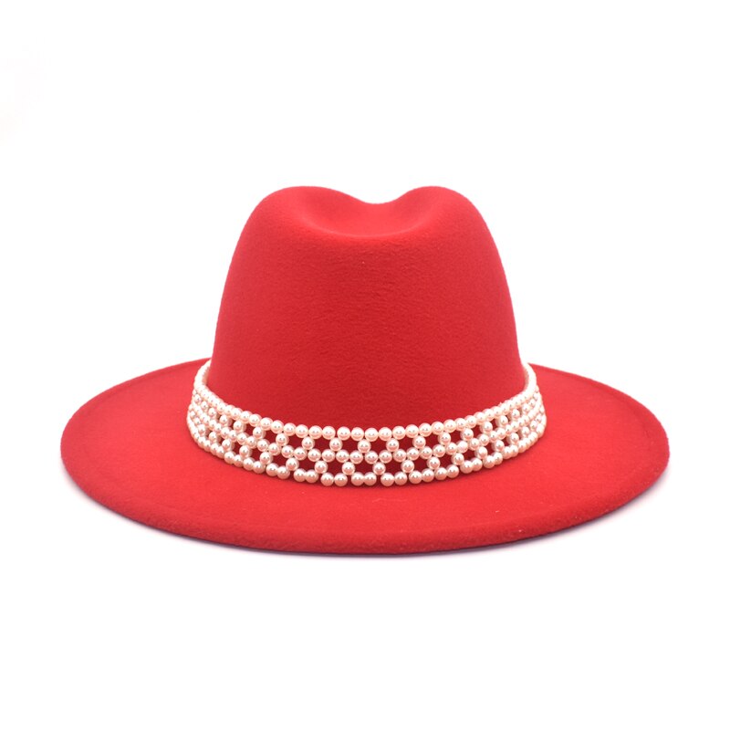 FUODRAO Women Wide Brim Wool Felt Fedora Panama Hat Jazz Trilby Hat Party Cowboy Hat Women Red F86