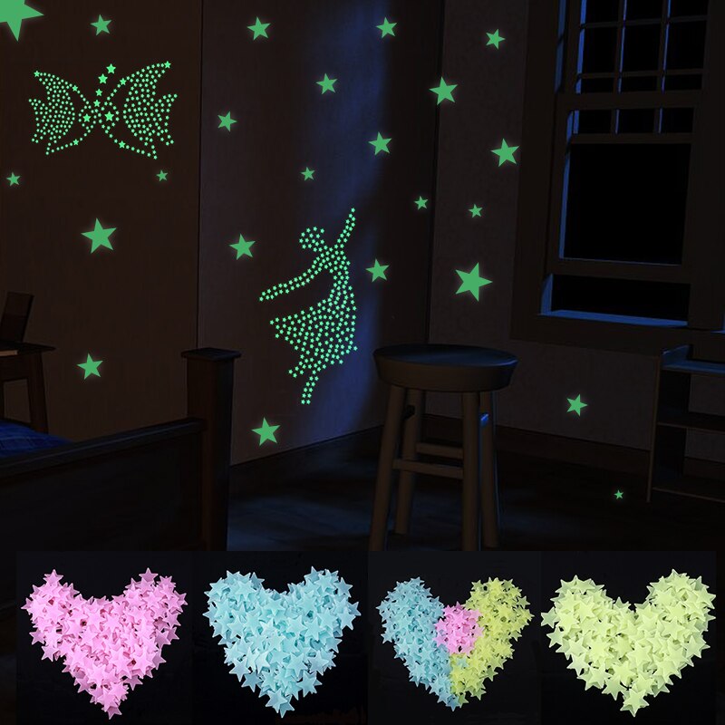 100 Stuks Lichtgevende Muurstickers Glow In The Dark Sterren Sticker Decals Voor Kids Baby Kamers Kleurrijke Fluorescerende Stickers Thuis decor