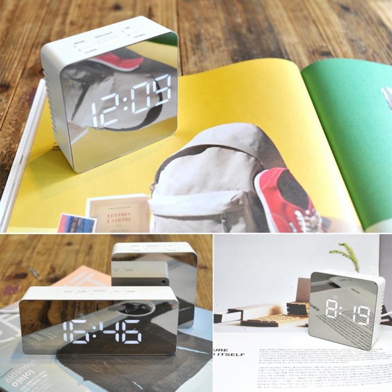 LED Mirror Alarm Clock Digital Snooze Alarm Clock Wake Up Light Electronic Time Temperature Display Home Decoration Clock