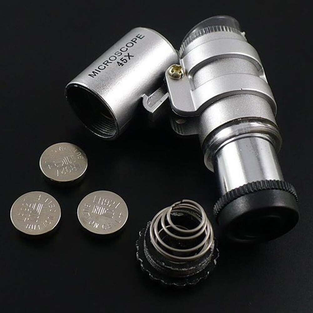 Di lusso Del Nastro 45x Handheld Mini Pocket Microscopio Lente di Ingrandimento Del Gioielliere Lente di Ingrandimento Con 2 LED Luce con custodia in pelle in PVC