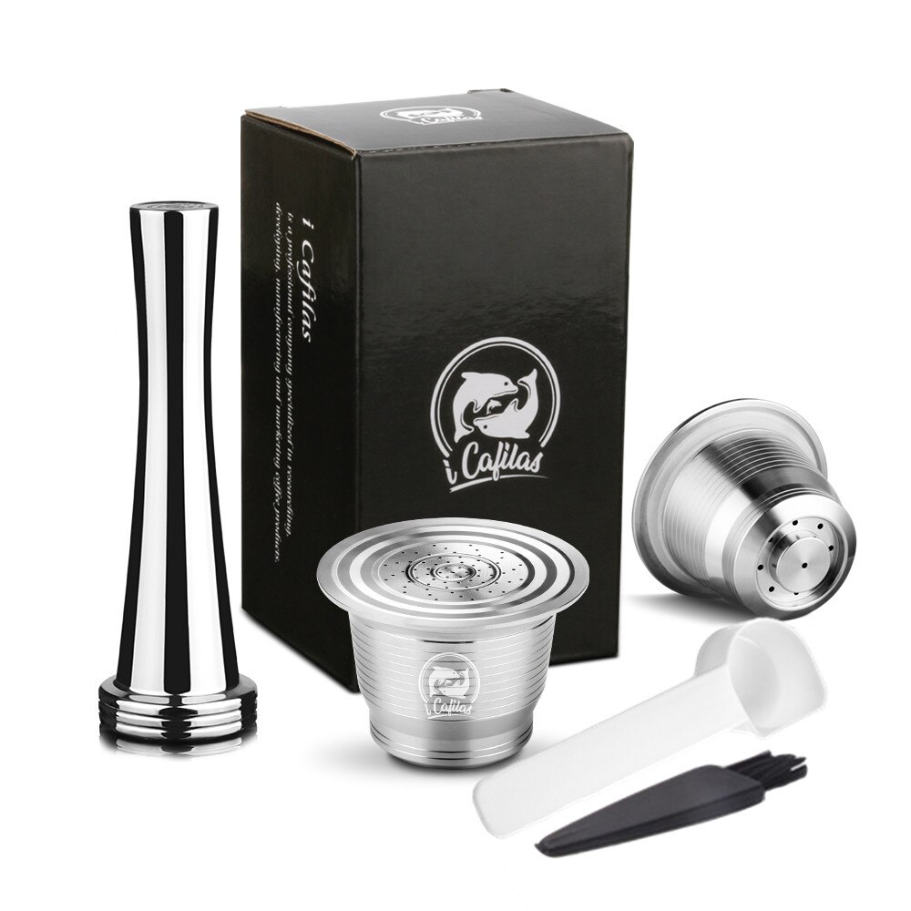 ICafilas-cápsula de café rellenable para máquina Nespresso Inissia, cápsulas Krups YY1531FD de acero inoxidable y compactador,: 2 Capsule 1Tmaper