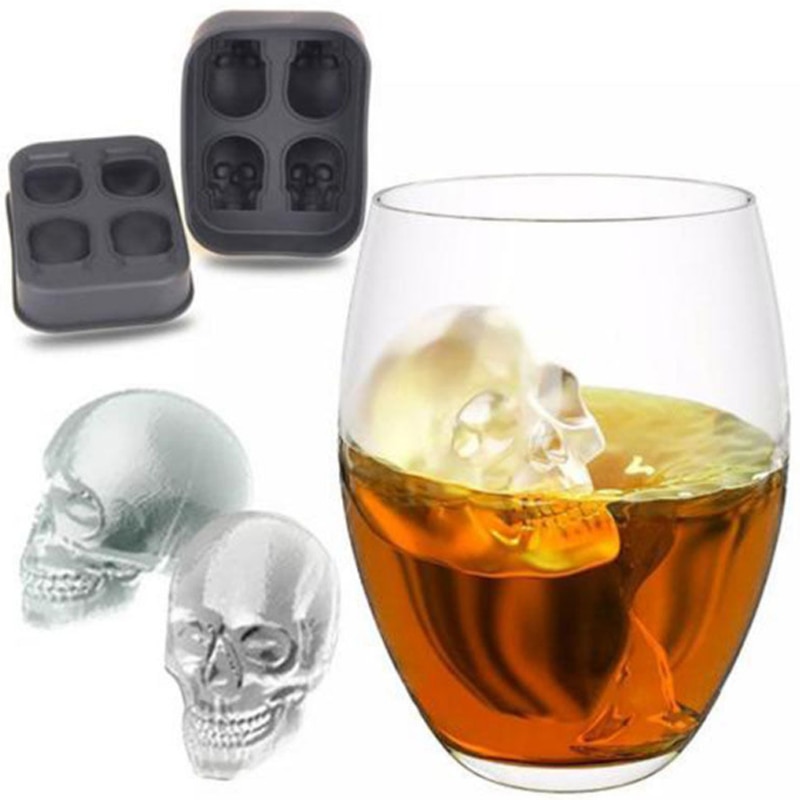 4-Cavity Whisky Ijs Rooster Wijn Ijs Tool Tray Mold 3D Skull Silicone Mold Maker Huishoudelijke Gebruik Keuken Steen islande Chiller