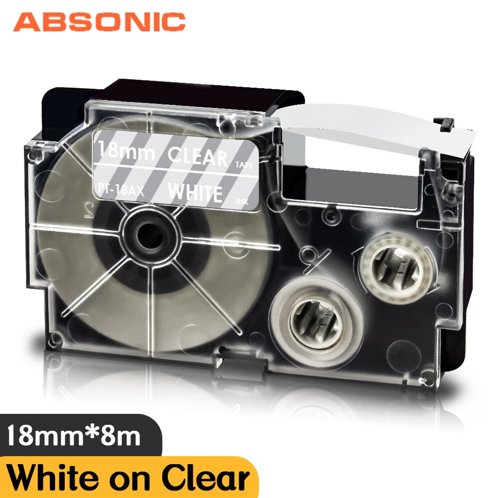 Absonic mieszana drukarka kolorowa wstążka XR-18X XR-18WE XR-18RD XR-18BU XR-18YW XR-18GN 18mm taśma z etykietami kompatybilna z etykietą Caiso: White on Clear