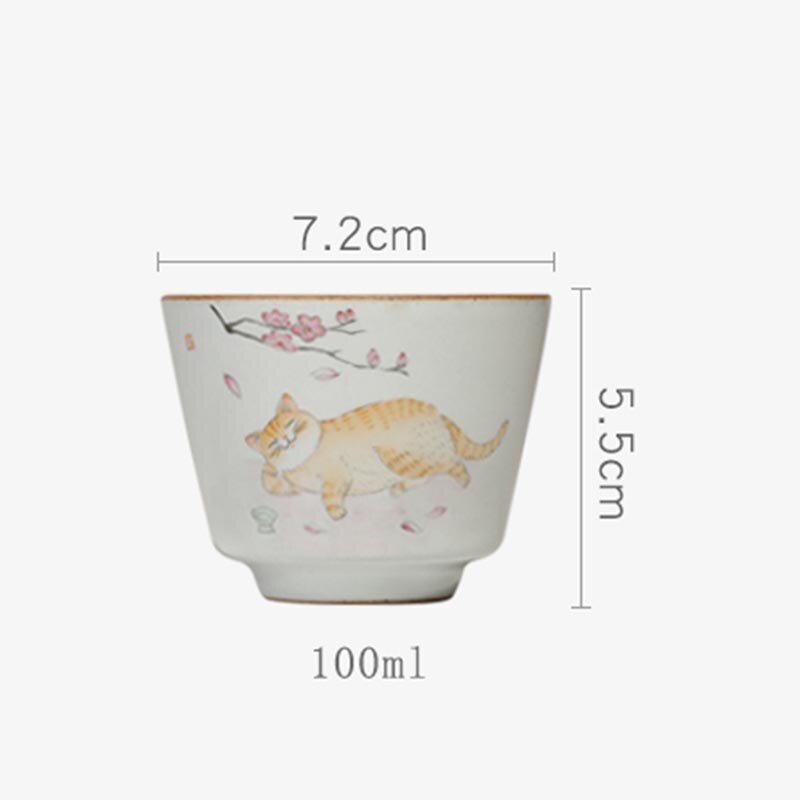 100ml Hand Painted Cat Teacup Ceramic Pottery Cup Chinese Kung Fu Master Cup Tea Bowl Household Tea Cups Drinkware Teaware Decor