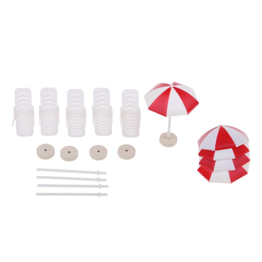 5 Set Mini Deck Chair Beach Umbrella Dolls House Yard Beach Scenes Decor #1