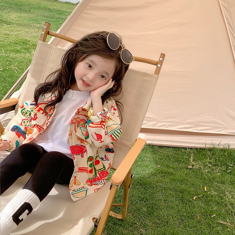 Capispalla colletto rovesciato monopetto lunghezza regolare stampa semplice comodo colorato adatto primavera bambini ragazze: 7T