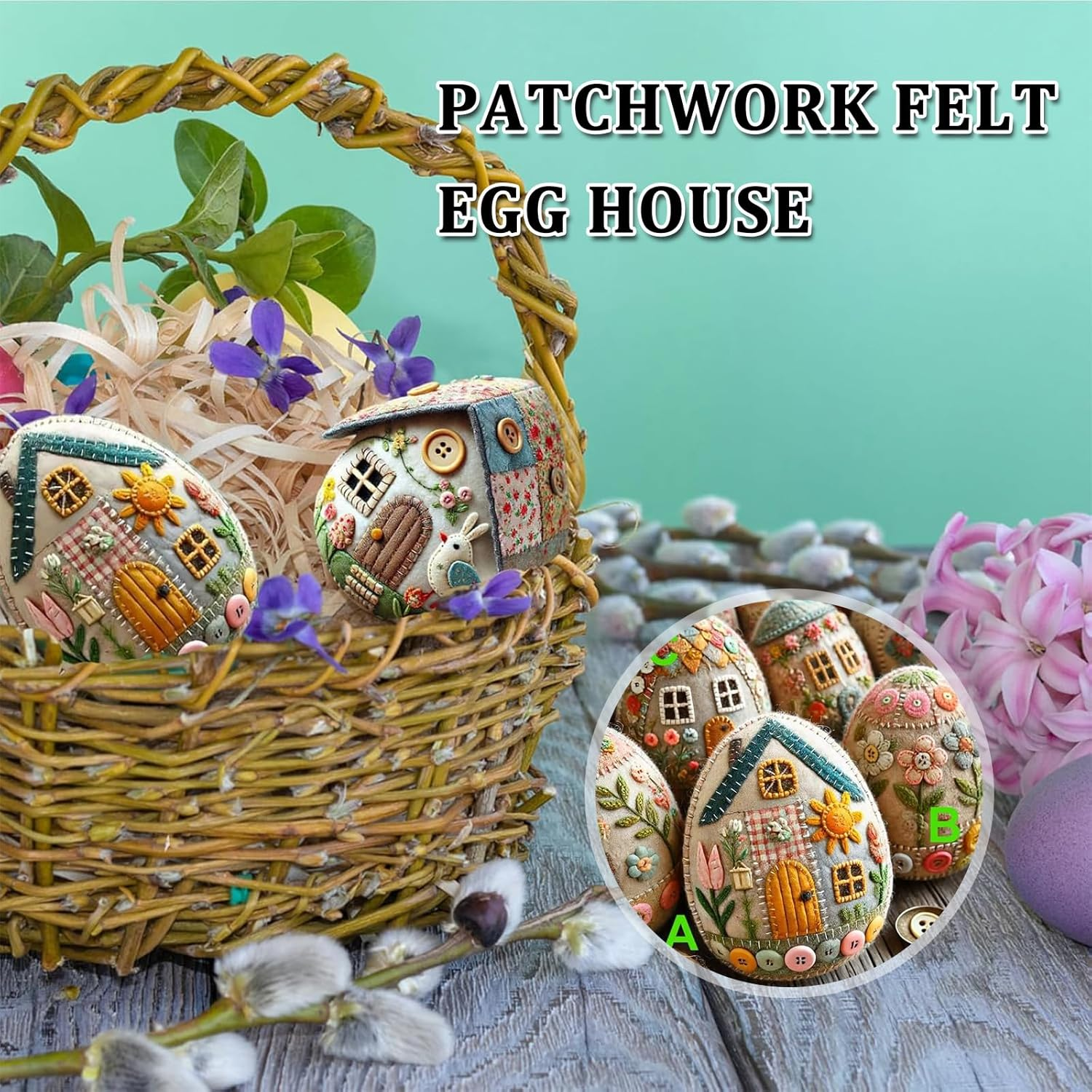Patchwork Felt Egg House DIY Kit Patchwork Felt Egg House DIY Bunny House Craft Kit Easter Craft Decor,Handmade Cozy Egg House