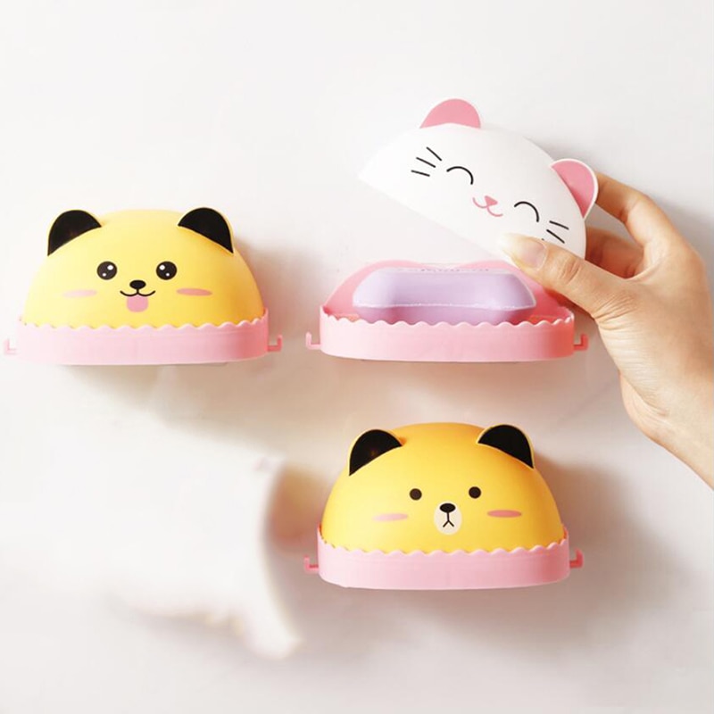 Cartoon Bathroom Rack Strong No Trace Sticker Plastic Cartoon Animal Shelf Portable Soap Dishe Holder Rack Bathroom Accessories