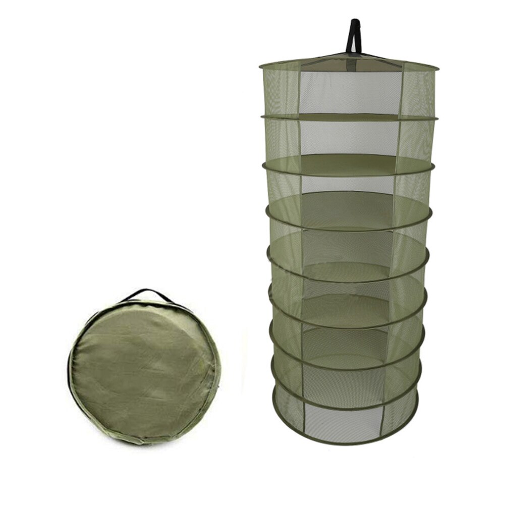 8 lager hängande korg hopfällbar tork nätställ ört torrt nät öppningsform torkpåse mesh 60cm diameter för örter blommor: Armégrön