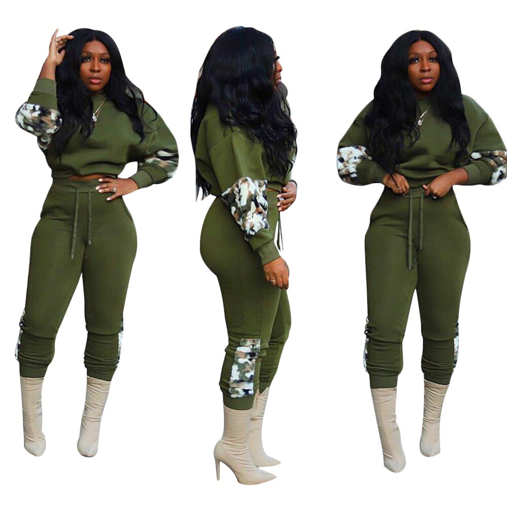 Tsuretobe Winter Patchwork Trainingspakken Vrouwen Tweedelige Set Lange Mouw Trui Tops En Potlood Broek Past Groene Outfits Vrouwelijke: GREEN / XXL