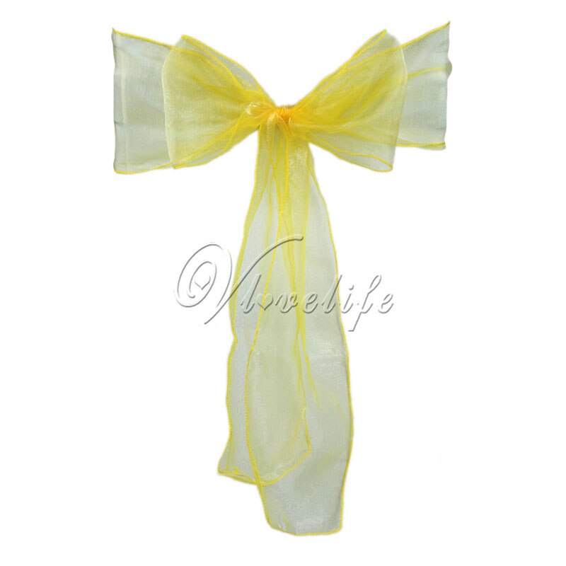 100pcs Chair Sashes Organza Chair Bows Wedding Party Supplies Christmas Valentines Decor Sheer Organza Fabric Chair Decoration: Yellow