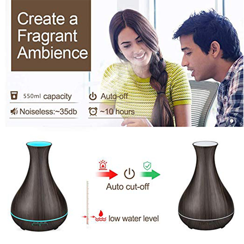 550ML APP Controle Luchtbevochtiger Aromatherapie Etherische Olie Diffuser Met Houtnerf 7 Veranderende Kleuren LED Lamp Voor Thuis kantoor