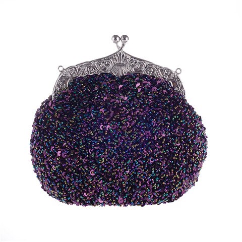 Solid Beading Hobos Bag Shiny Sequined Woman Evening Bag Luxurious Clutch Handbag Wallet Retro Old Shanghai Style with Cheongsam: Purple