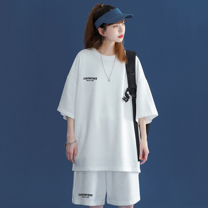 Ranberone oversized sportanzug, lässiges laufoutfit, shorts-set, damen, frühling/sommer, zweiteilig: Weiß / L