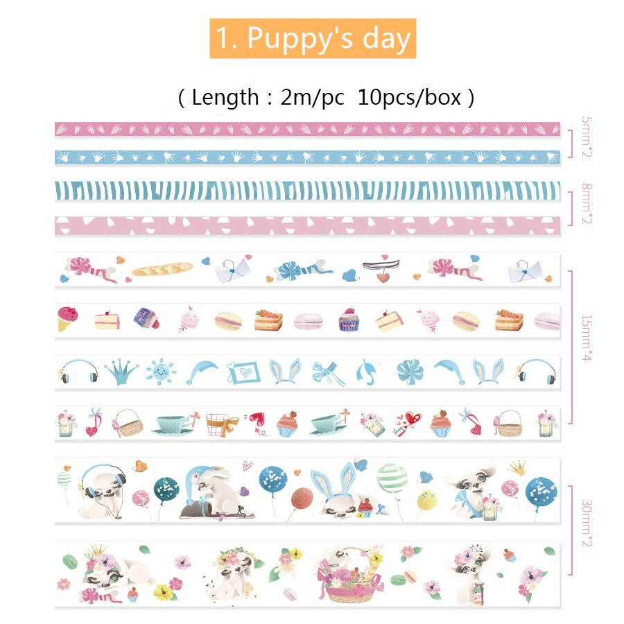 8 st djur ritpapper washi tejp set söt valp val sjöjungfru sakura färg självhäftande maskeringstejp klistermärken album dagbok  f314: Valp