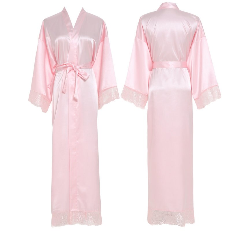 YUXINBRIDAL Silk Satin Lace Robes Bridesmaid Bride Robes Wedding Long Robe Bathrobe Womens Robe White: pink