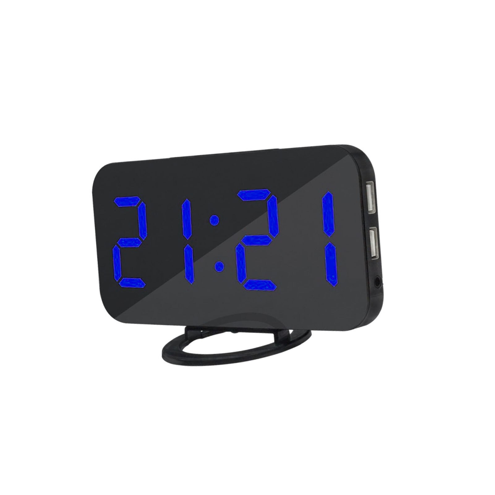 Alarm Clock USB Mobile Phone Charging Snooze Mirror Clock Digital Clock Induction Dimming Electronic Clock #H: Blue