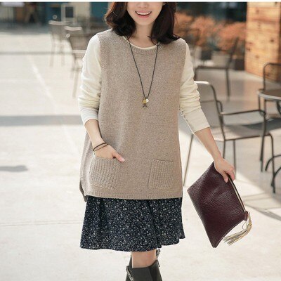 Efterår og vinter strikket vest dame sweater kort vest udenfor løs hætte kashmir sweater sweater frakke uldvest: Kamel / Xxl