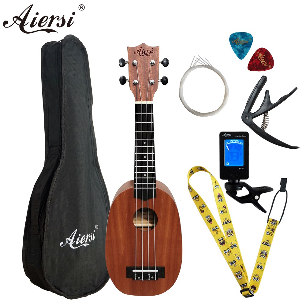 Aiersi 21 pulgadas conjunto completo ukelele de caoba de 4 cuerdas de guitarra Soprano piña Gecko ukelele con el bolso de la correa de la cadena de sintonizador de Capo recoge: SU-021P full