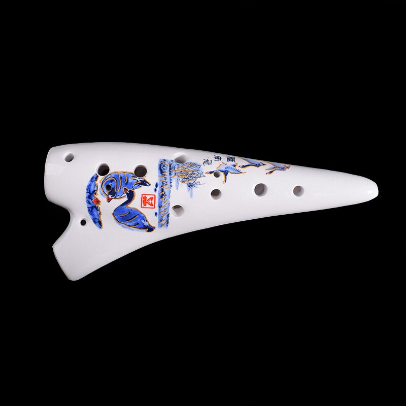 Flûte Ocarina Alto C, 12 trous, motif de Style chinois, céramique blanche pour débutant