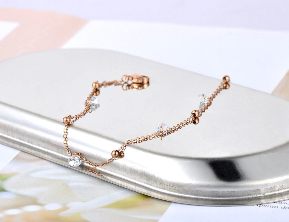 Lokaer bohême acier inoxydable été plage bracelet de cheville à breloques bijoux de pied à la CZ cristal chaîne et lien bracelets de cheville pour les femmes A20008