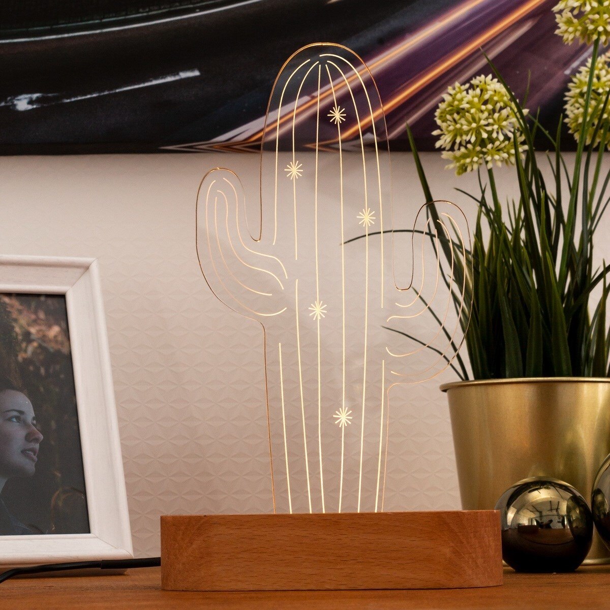 3D Cactus Desert Plant Shape Visual Lamp 3D Optical illusion Light Home Decor LED Neon Night Light Table lamp