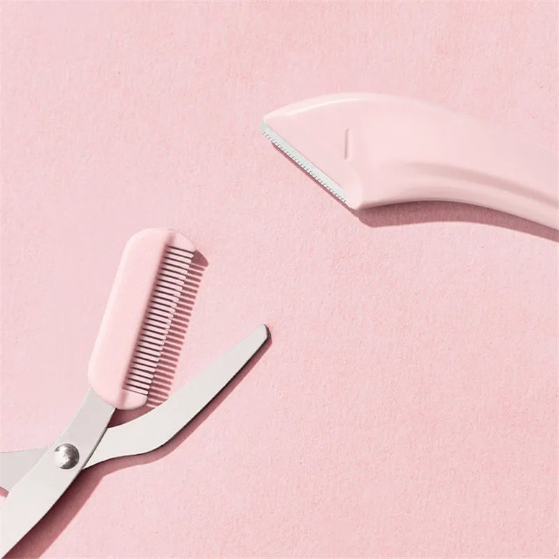 Augenbrauen schneider Schere mit Kamm Edelstahl Augenbrauen Wimpern Haars chere tragbare rosa Augenbrauen Trimmer Set Make-up Werkzeuge