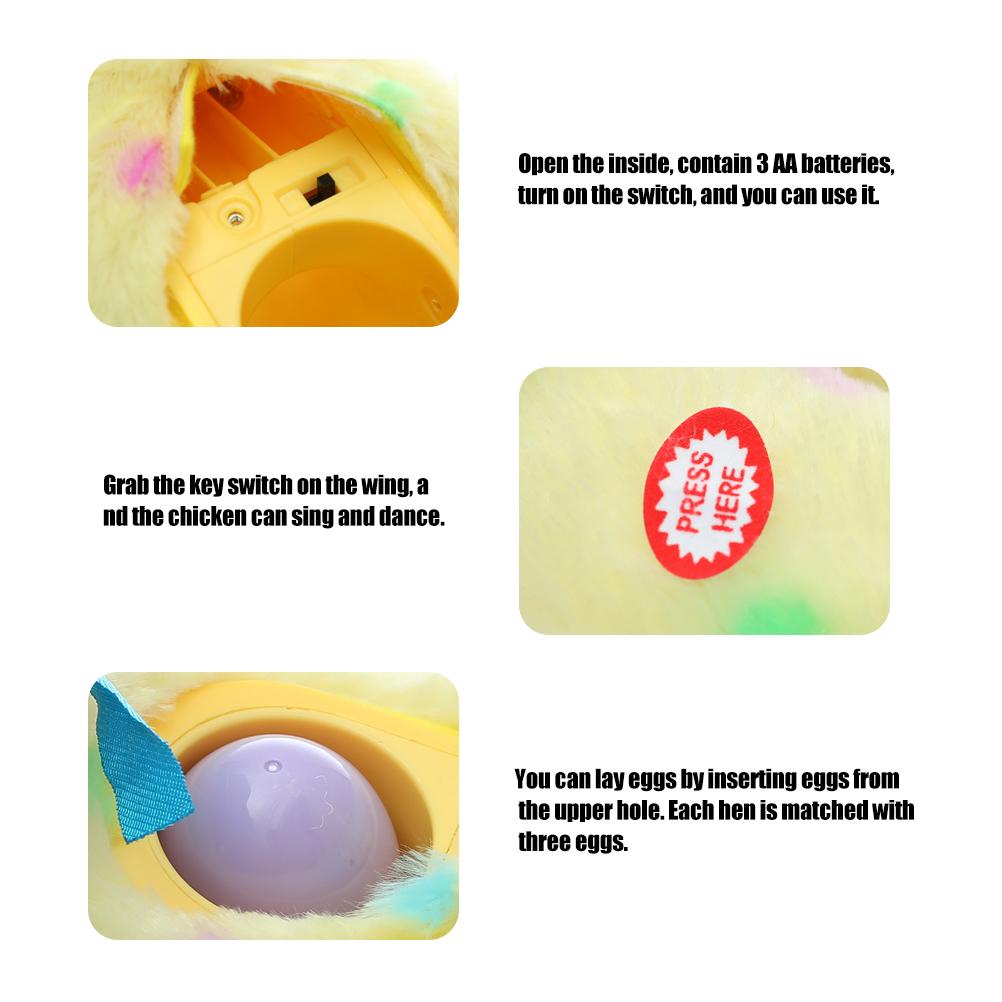 Elektrische Muzikale Pluche Knuffeldier Speelgoed Kip Leggen Eieren Speelgoed Met 3 Eieren Leggen Ei Kip Speelgoed Cadeau Voor Kinderen