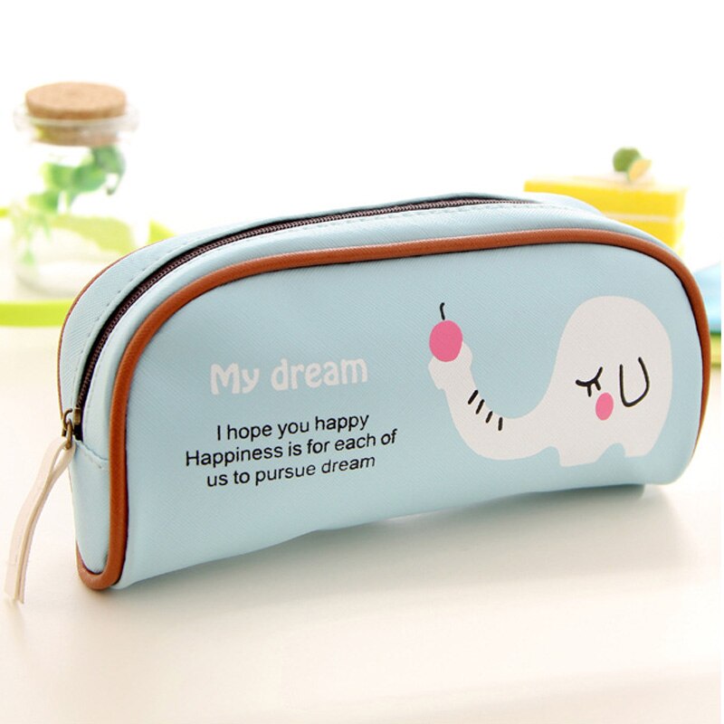 Estuche de lápices de animales para niñas y niños, bolso pluma dibujos , bolsa con cremallera de gran capacidad, suministros de papelería escolar: Blue Elephant