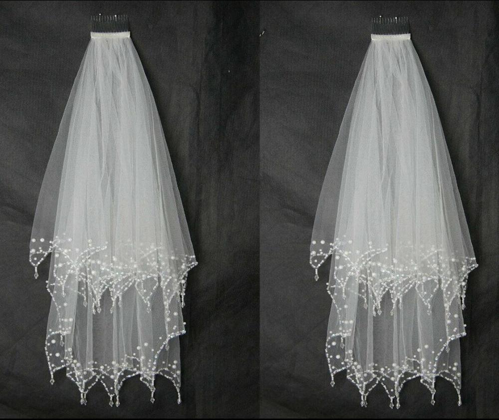 Ivory single layer plain veil with metal comb