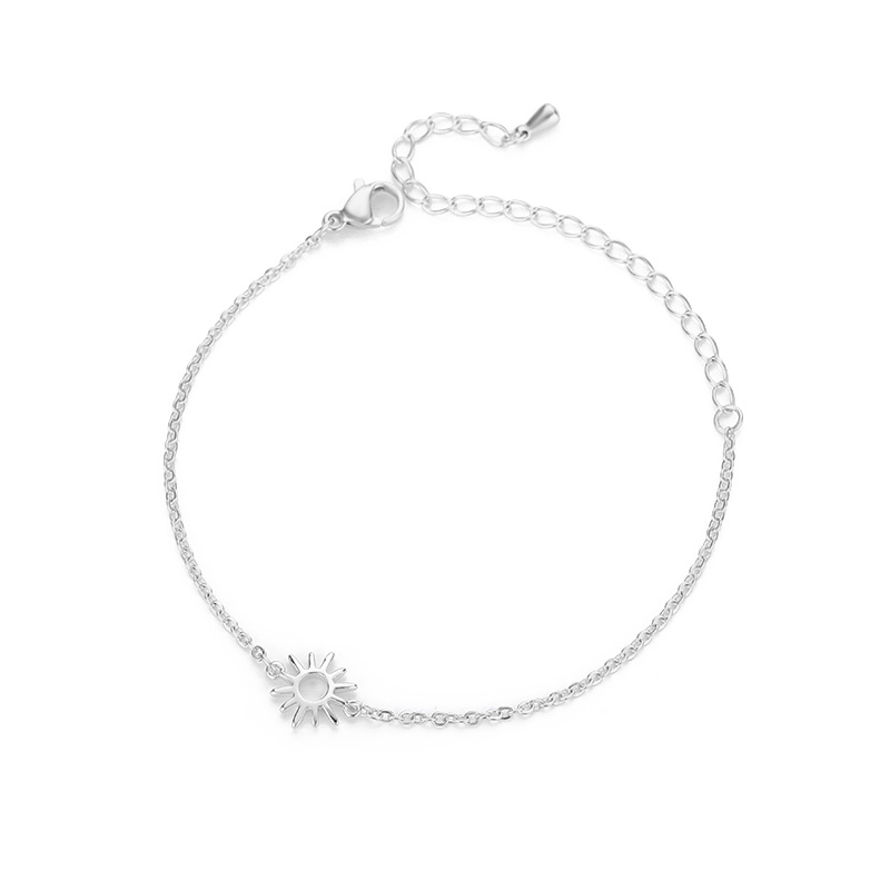 Schmuck Sonne Hohl Paar Armbänder Für Frauen Edelstahl Kette Armbinde Jahrgang Sonnenblumen Fußkettchen Boho Fuß Zubehör: Silber überzogen