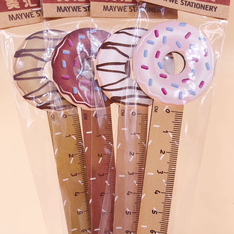 1pcs Wooden Straight Ruler 15 Cm Donuts / Crocodile Kawaii Animal Drawing Ruler School Office Stationery