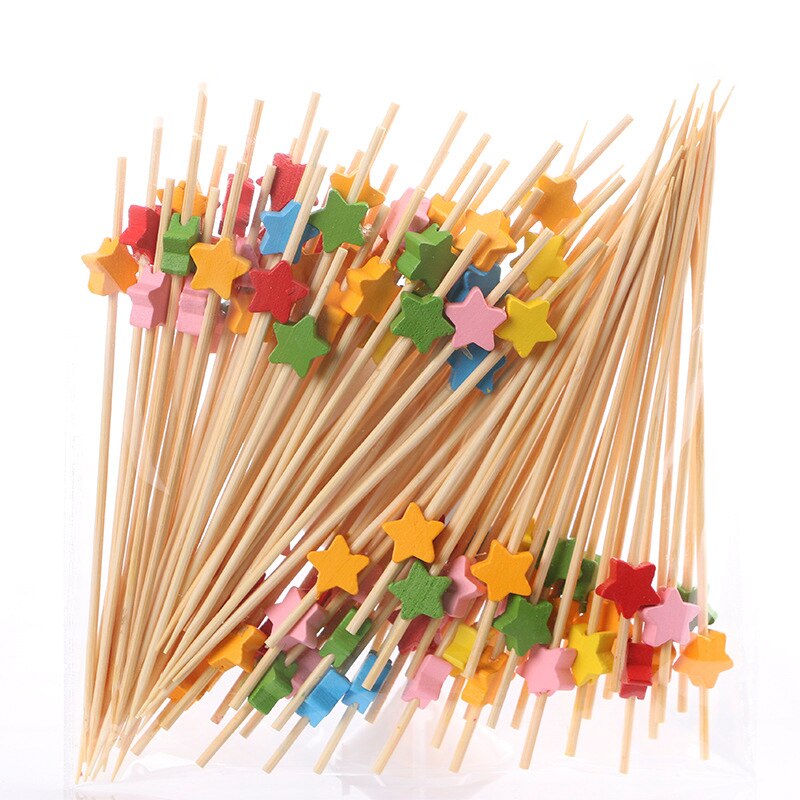 100pz stuzzicadenti decorativi a forma di stella Bastoncini di bambù per cocktail Bastoncini di frutta usa e getta 12cm Decorazione colorata per buffet di cibo Decorazione da tavola per feste: colore misto stella