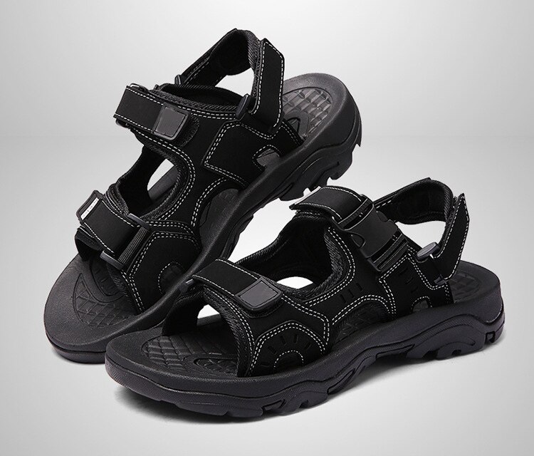 M-anxiu sommar ankelrem syntetiskt läder tpr sula utomhussandal avslappnad enfärgad kardborrebandssandal för fritid: Svart / 38