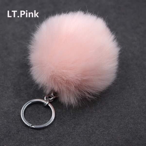 de Navidad Artificial Bola de pelo de conejo de peluche de felpa Fuzzy Llavero de pelo llavero con pompón coche bolsa llavero colgante de llavero de la joyería: Light Pink