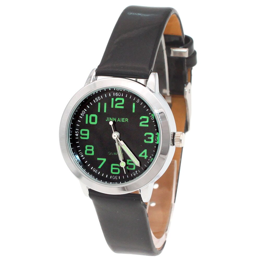 Aangekomen kinderen mooie eenvoudige quartz horloge jongens en meisjes schattige kleurrijke wijzerplaat leren tijd leren klok: Zwart groen nummer