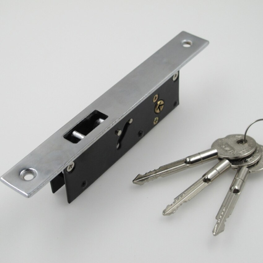 Sliding Glass Door Replacement Mortise Lock with Adapter Plate and Keys, 4mm Screw Holes, for Door of 35-45mm Thickness