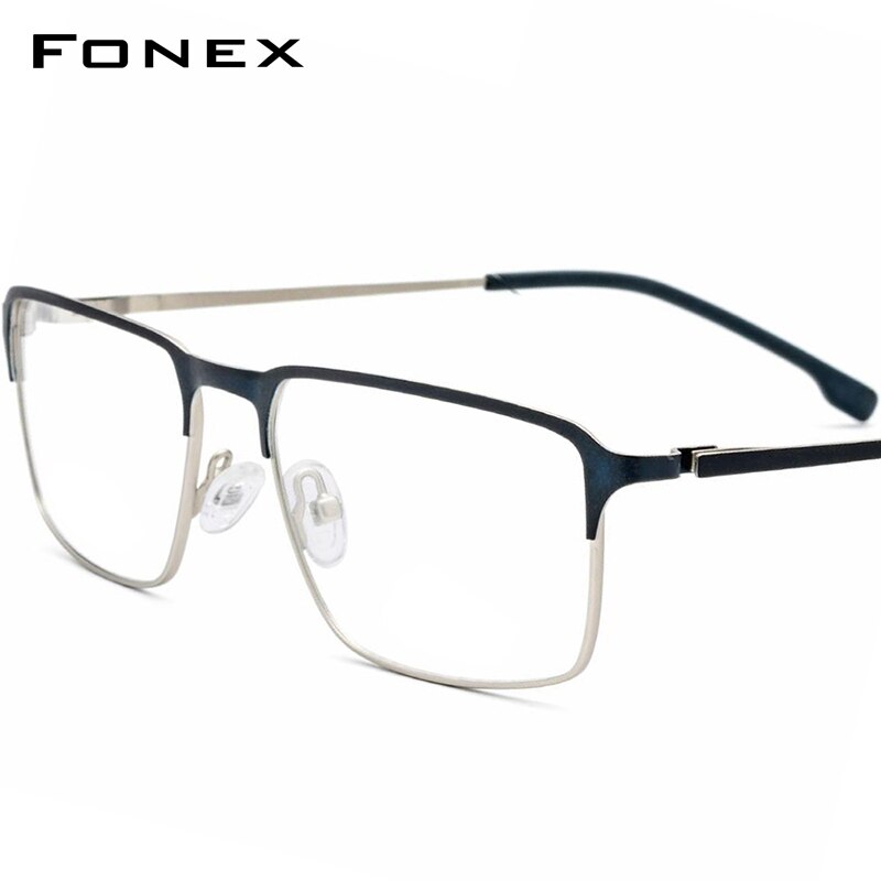 Fonex legering briller mænd recept briller ramme ultra lys fuld kant firkantet nærsynethed optiske rammer skrueløs briller 7052: Mat mørkeblå