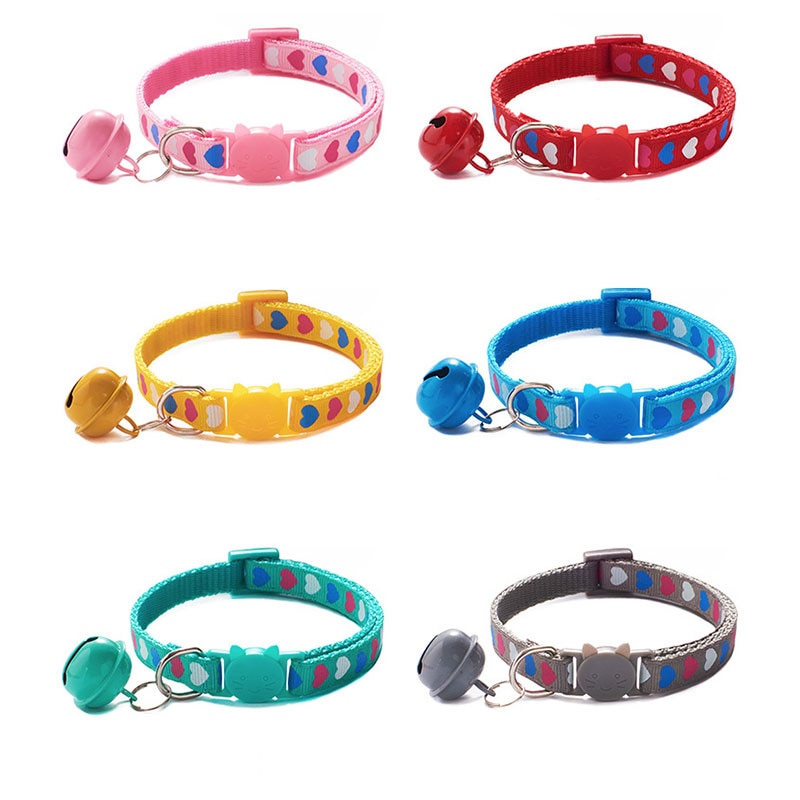 Söta sällskapsdjur halsband hjärta tryck valp justerbar polyester halsband härlig med klockor tryck katt hund halsband krage leverans