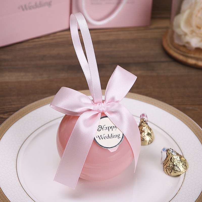 20 Stks/partij Plastic Bal Bonbondoos Roze Verpakking Geschenkdoos Plastic Zak Baby Shower Jongen Huwelijkscadeau Dozen Verjaardagsfeestje levert