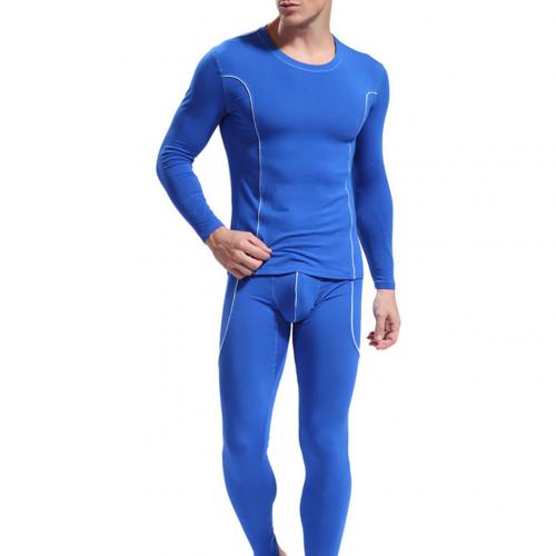 Men Stripe Pattern Long Sleeve Thermal Underwear Slim Top Pants Sets for Men Winter Clothing Men: Blue / L