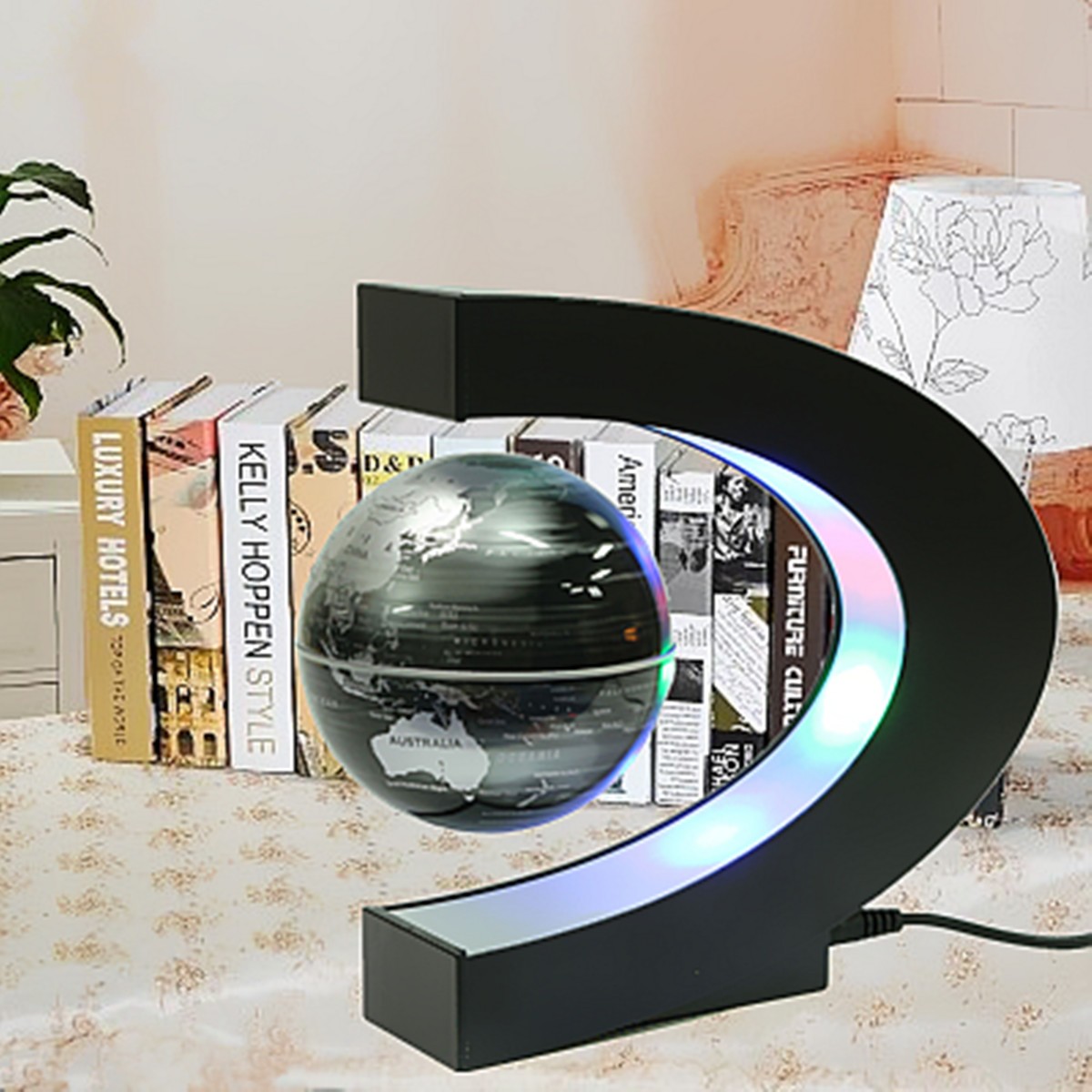 C Shape LED World Map Decoration Magnetic Levitation Floating Globe School Geography Teaching Resources Home Office Decor
