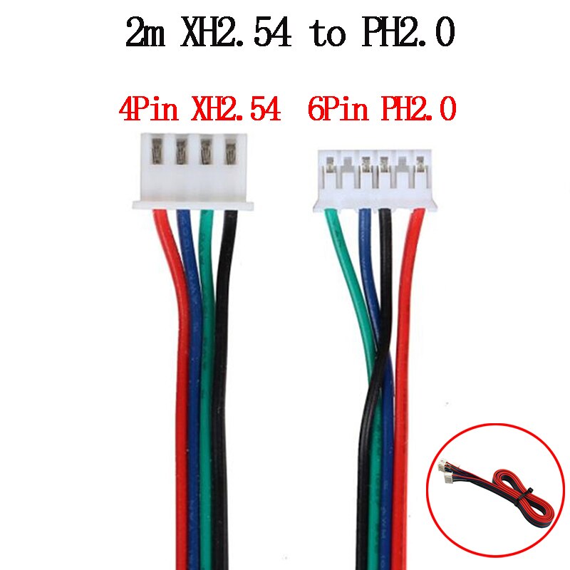 Cable conector de Motor DuPont Line bifásico, 1M/2M, 100cm/200cm, XH2.54, 4 pines a 6 pines, para Motor paso a paso Nema 42, 4 unids/lote: 2pcs / 2m XH2.54-PH2.0